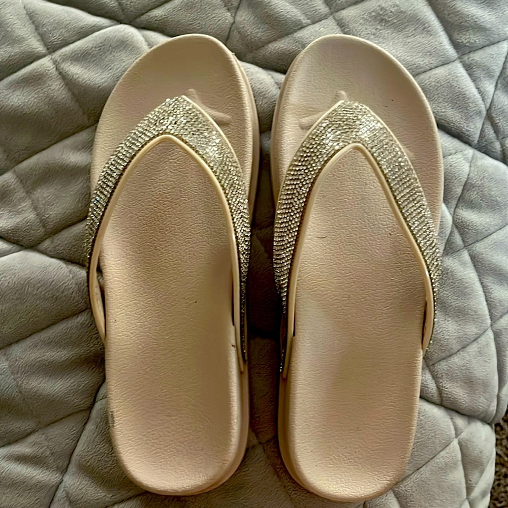 Brand new dressy comfy sequin flip-flops
